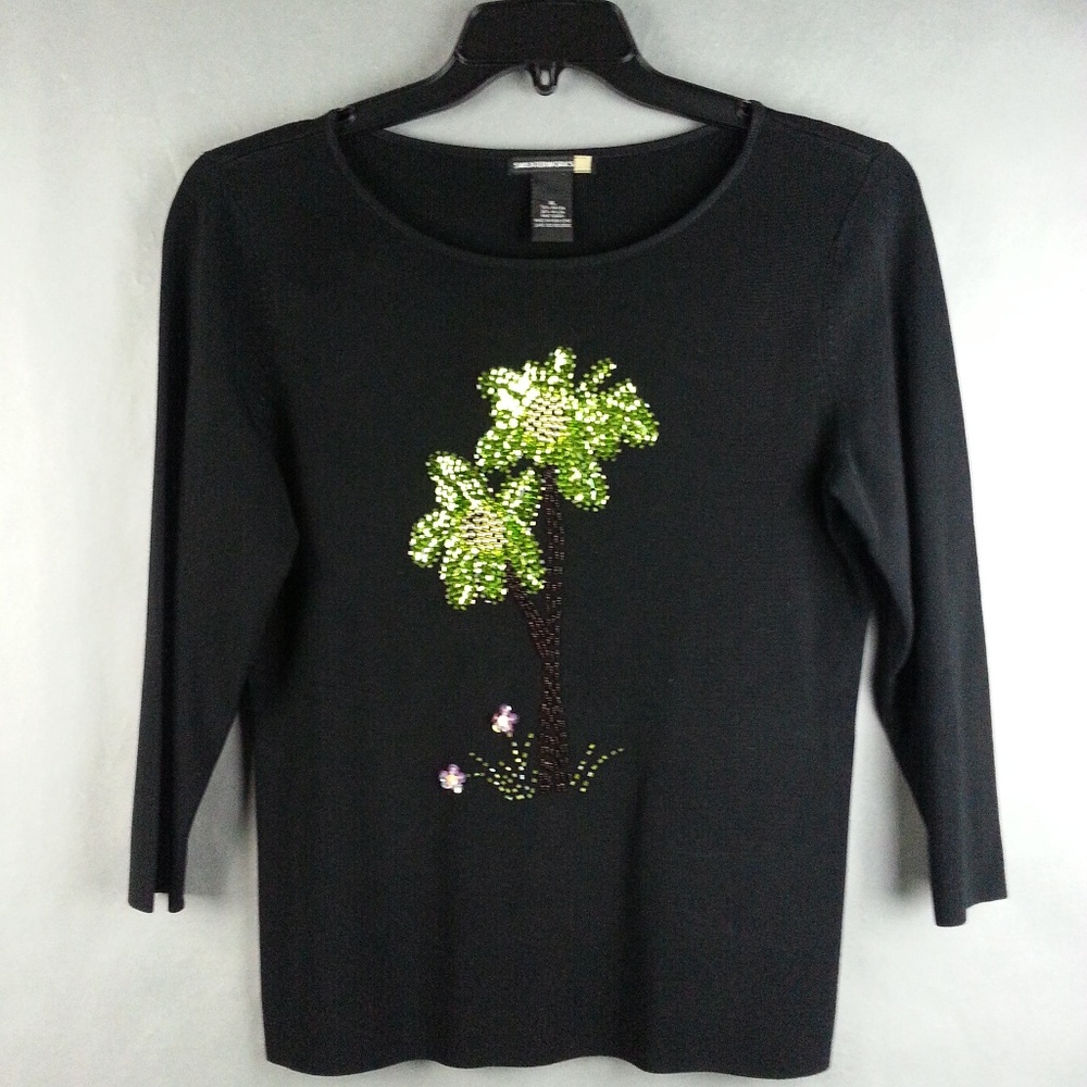 Sweaterworks Sequin Palm Tree Black Knit Pull Over